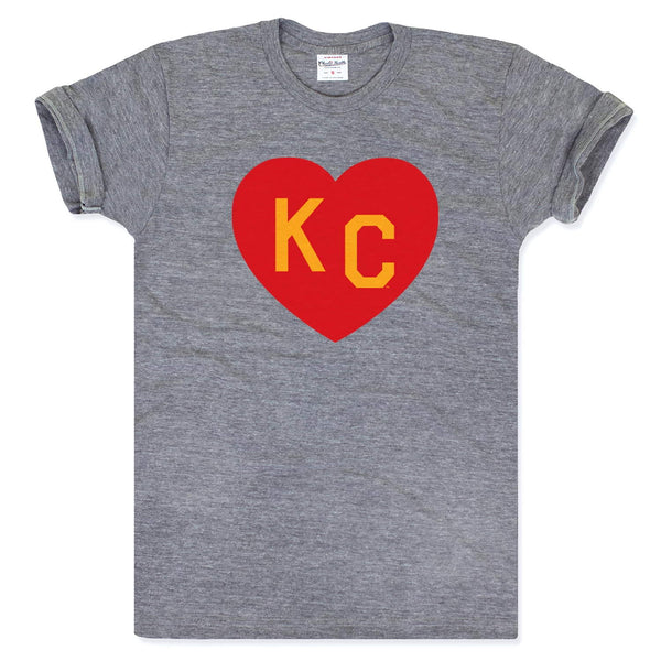 Charlie Hustle KC Heart T-Shirt – Grau, Rot und Gelb
