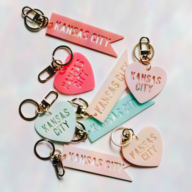 Cleary Lane Kansas City Pennant Keychain: Coral