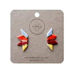 Crown & Heart Prismatic Colorblock Stud Earrings