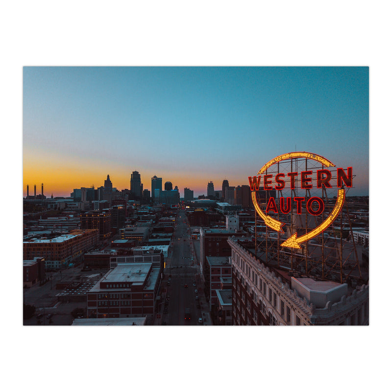 Drone Lawrence Western Auto at Sunset Photo Print