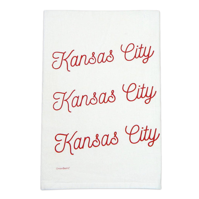 Green Bee KC Kansas City Script Tea Towel - Red
