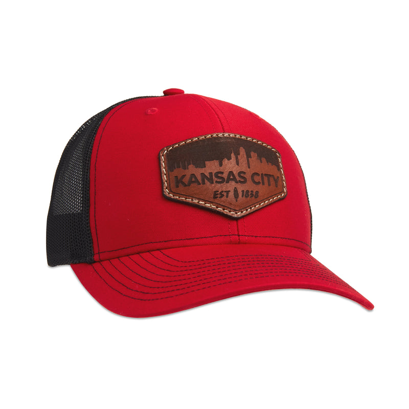 KC Laser Co Skyline Leather Patch Hat - Red