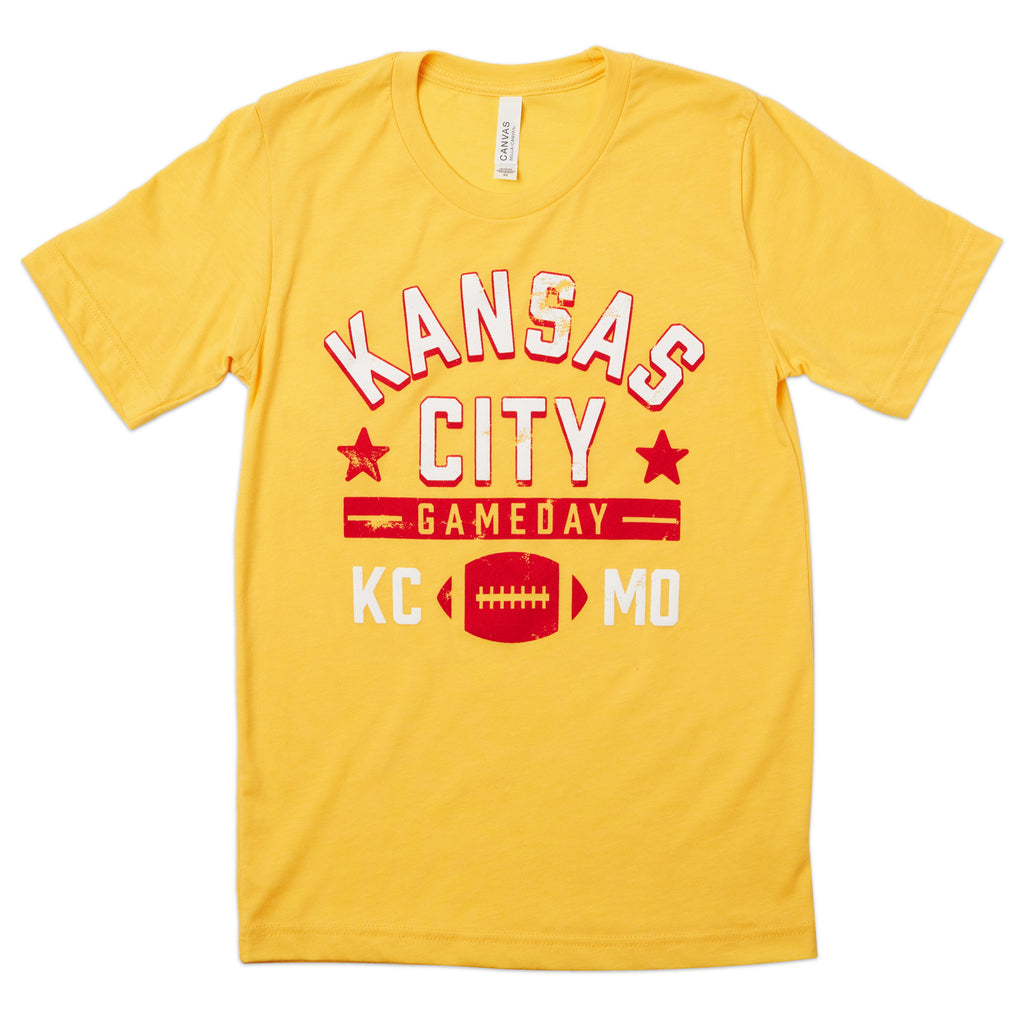 Kansas City Football Red Kan Zuh City on Yellow T-Shirt