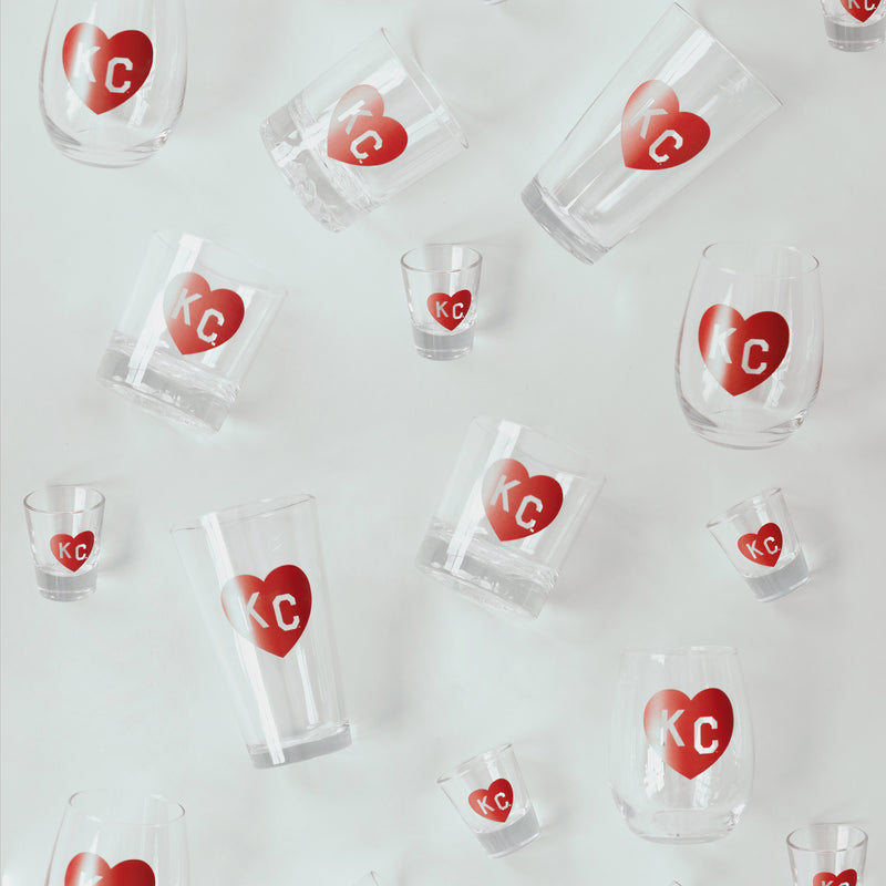 Made in KC x Charlie Hustle KC Heart Stemless Wine Glass: Red