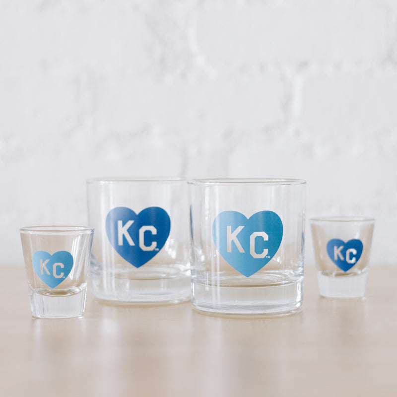 Made in KC x Charlie Hustle KC Heart Rocks Glass: Royal Blue