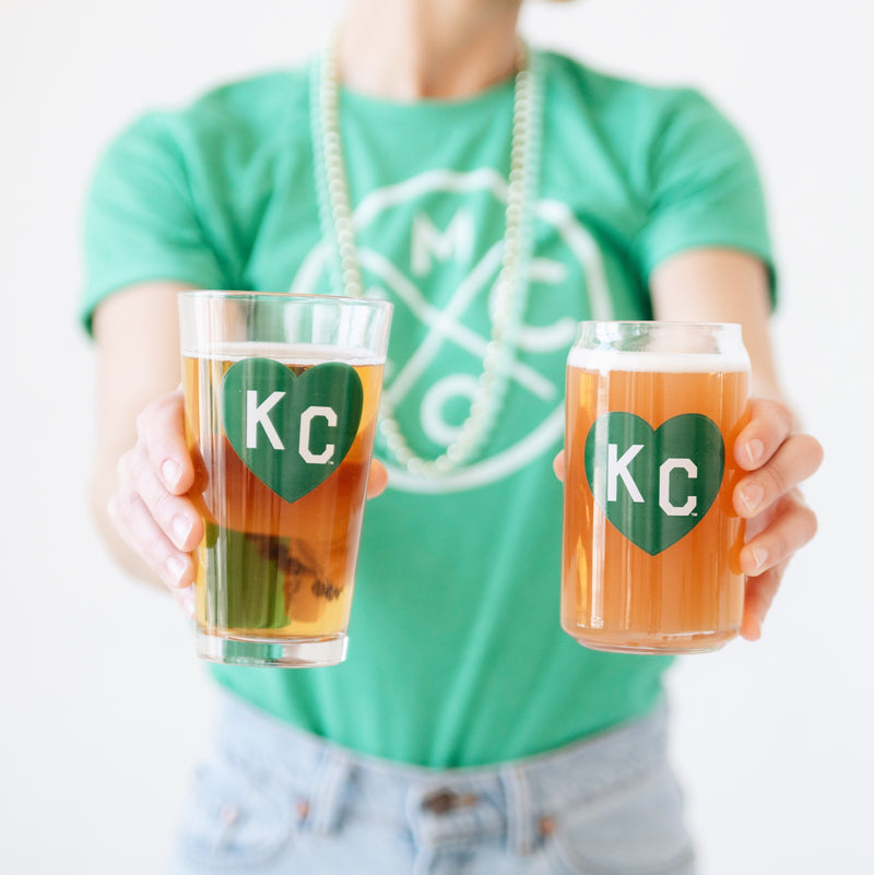 Made in KC x Charlie Hustle KC Heart Beer Can Glass: Green/White