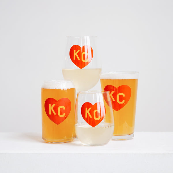 Made in KC x Charlie Hustle KC Heart Wine Glass: Red/Yellow
