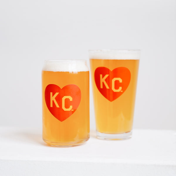 Made in KC x Charlie Hustle KC Heart Beer Can Glass: Red/Yellow