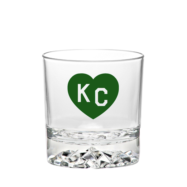Made in KC x Charlie Hustle KC Heart Rocks Glass: Green/White