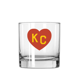 Made in KC x Charlie Hustle KC Heart Rocks Glass: Red/Yellow