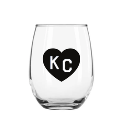 Made in KC x Charlie Hustle KC Heart Stemless Wine Glass: Black