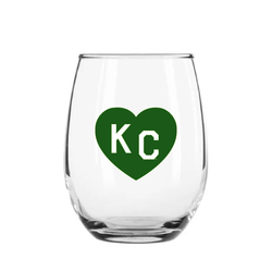 Made in KC x Charlie Hustle KC Heart Stemless Wine Glass: Green/White