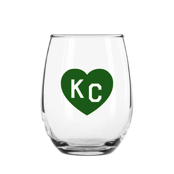 Hergestellt in KC x Charlie Hustle KC Herzförmiges Weinglas ohne Stiel: Grün/Weiß