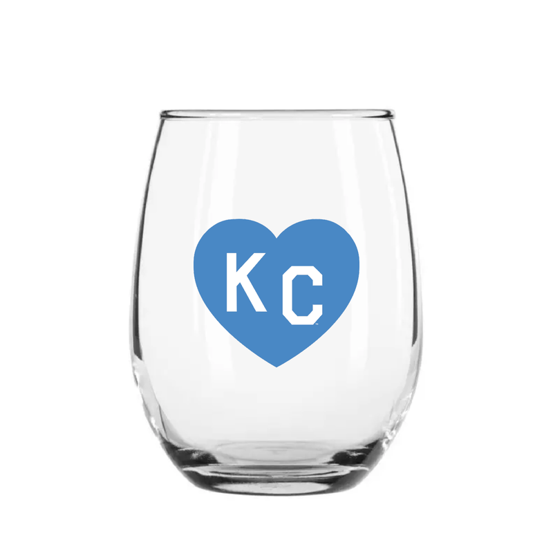 Hergestellt in KC x Charlie Hustle KC Herzförmiges Weinglas ohne Stiel: Hellblau