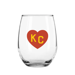 Made in KC x Charlie Hustle KC Heart Stemless Wine Glass: Red/Yellow