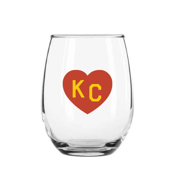 Hergestellt in KC x Charlie Hustle KC Herzförmiges Weinglas ohne Stiel: Rot/Gelb