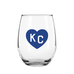 Hergestellt in KC x Charlie Hustle KC Herzförmiges Weinglas ohne Stiel: Königsblau