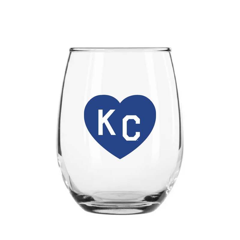 Made in KC x Charlie Hustle KC Heart Stemless Wine Glass: Royal Blue