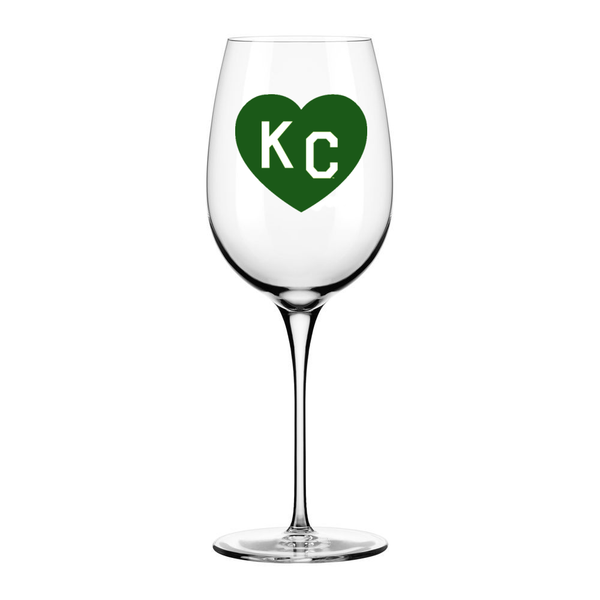 Made in KC x Charlie Hustle KC Heart Wine Glass: Green/White