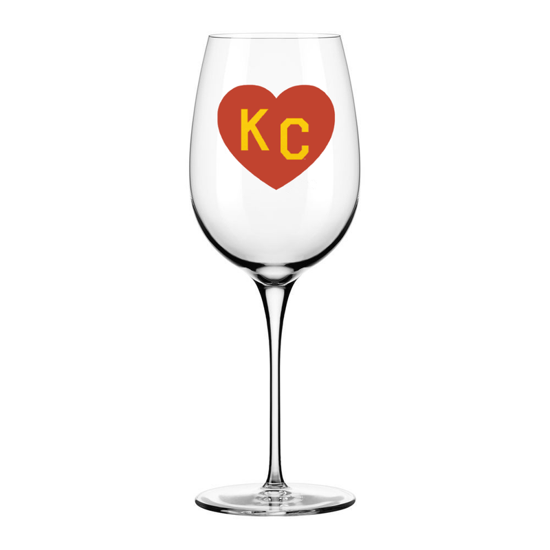 Made in KC x Charlie Hustle KC Heart Wine Glass: Red/Yellow