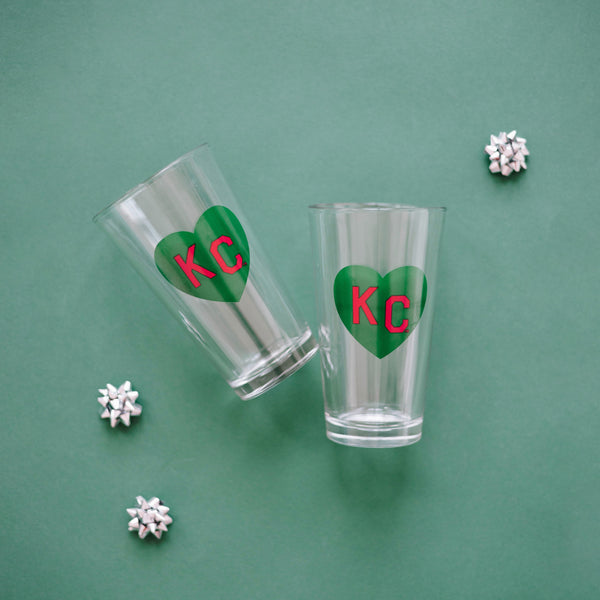 Made in KC x Charlie Hustle KC Heart Pint Glass: Green & Red
