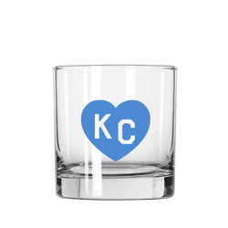 Made in KC x Charlie Hustle KC Heart Rocks Glass: Light Blue