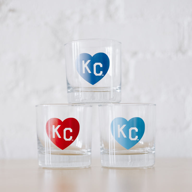 Made in KC x Charlie Hustle KC Heart Rocks Glass: Light Blue