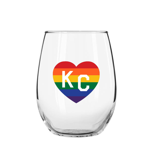 Made in KC x Charlie Hustle KC Heart Stemless Wine Glass: Pride