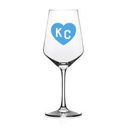 Made in KC x Charlie Hustle KC Heart Wine Glass: Light Blue