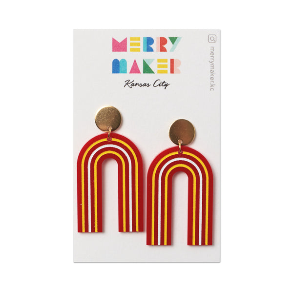 Merry Maker Arch Earrings - Red & Yellow Stripe
