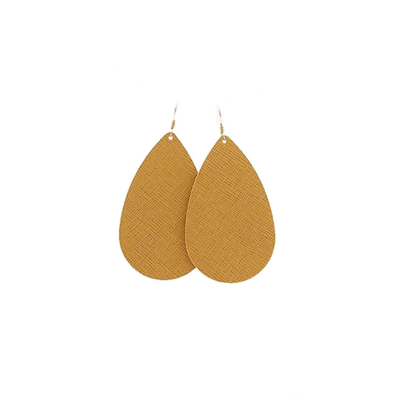 Nickel & Suede Teardrop Earrings - Textured Gold