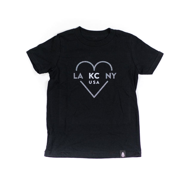 Ocean &amp; Sea LA KC NY Schwarzes Kinder-T-Shirt