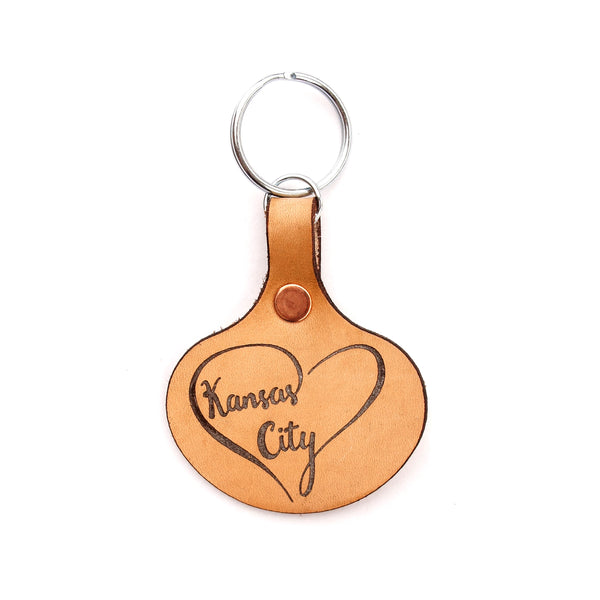 Say It On Wood Kansas City Heart Leather Keychain