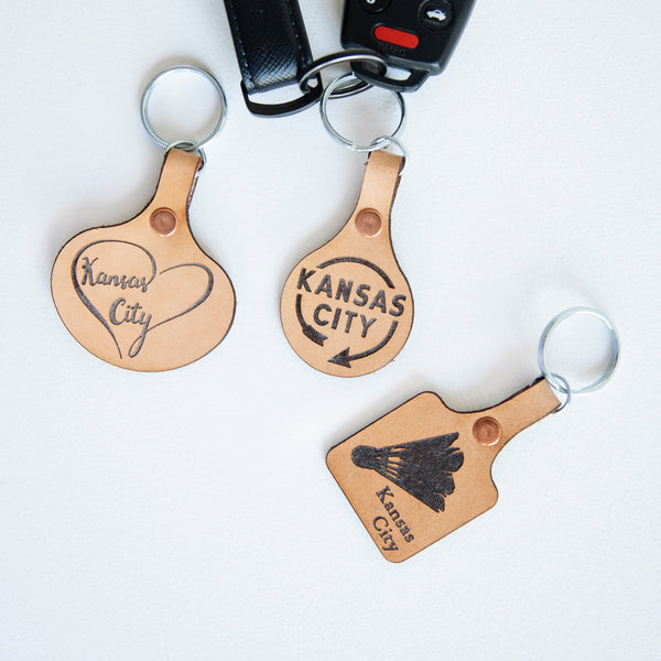 Say It On Wood Shuttlecock Leather Keychain