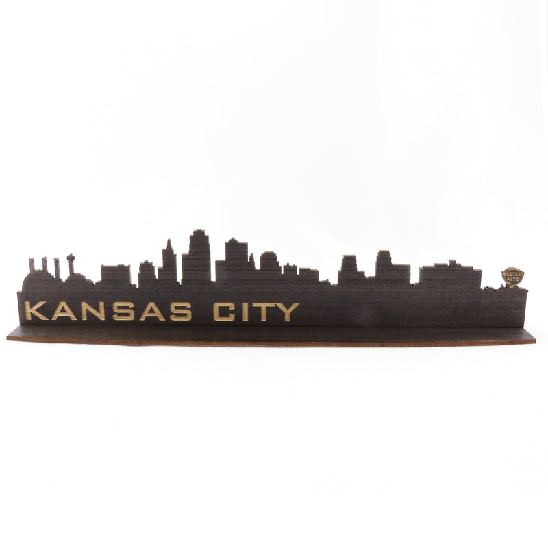 Sag es auf Holz Kansas City Skyline Ausschnitt Holzschnitt