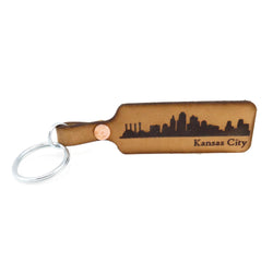 Say It On Wood Kansas City Skyline Leather Keychain