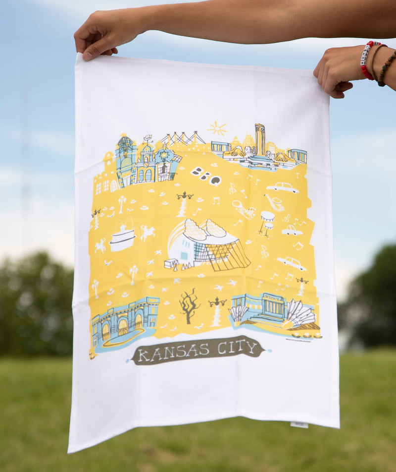 Tammy Smith Kansas City Landmarks Tea Towel - Blue & Yellow